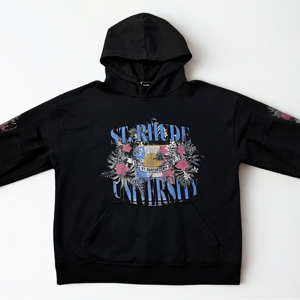 Rhude Black Floral Graphic Hoodie